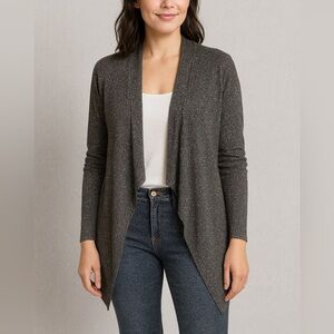 Eileen Fisher Open Front Cardigan Sweater Shawl Drape Gray Wool Silk Blend M